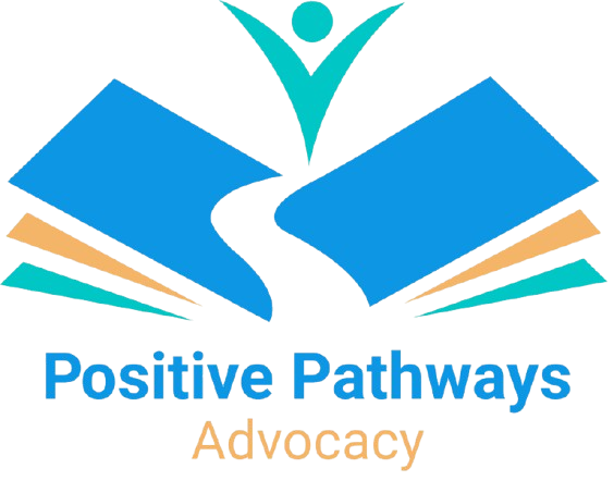 Logo with an open book, a path in the center, a stylized figure above, and the text "Positive Pathways Advocacy" below the image.
