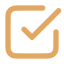 A tan check mark inside a square box with rounded corners on a white background.